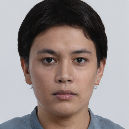 Neutral asian young-adult male with short  brown hair and brown eyes