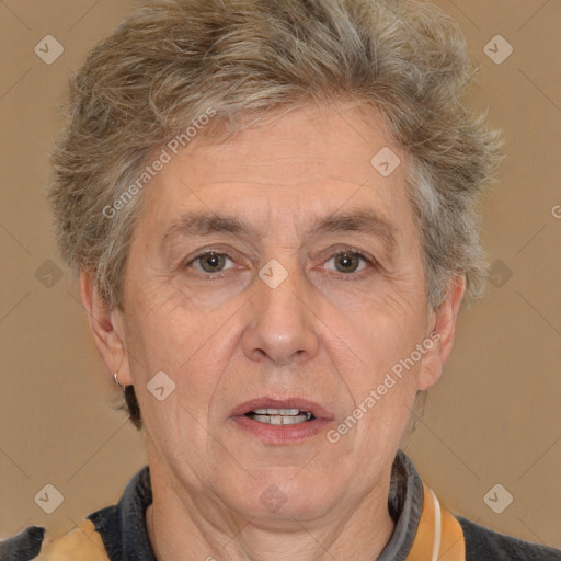 Joyful white middle-aged male with short  brown hair and brown eyes