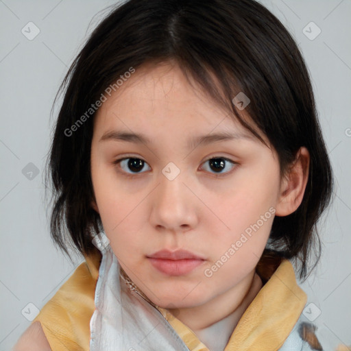 Neutral white child female with medium  brown hair and brown eyes