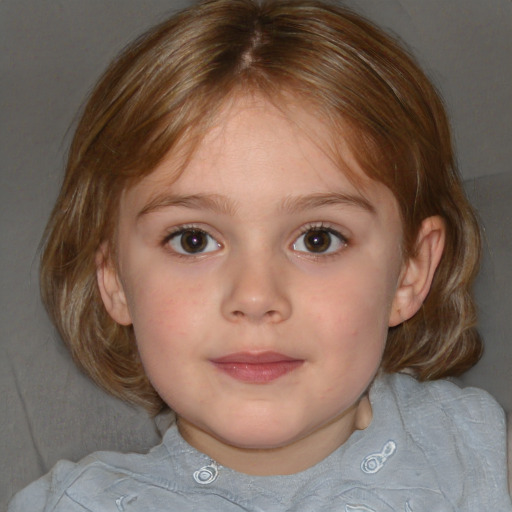 Neutral white child female with medium  brown hair and blue eyes