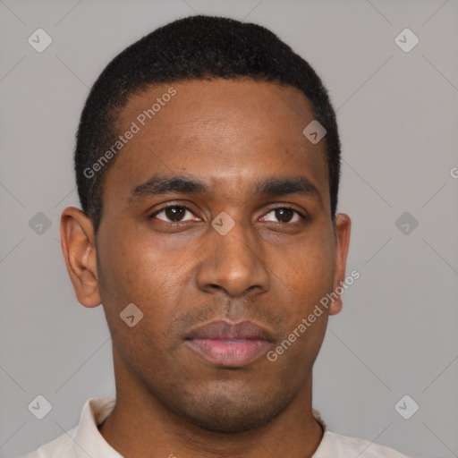 Neutral black young-adult male with short  brown hair and brown eyes