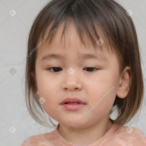 Neutral white child female with medium  brown hair and brown eyes