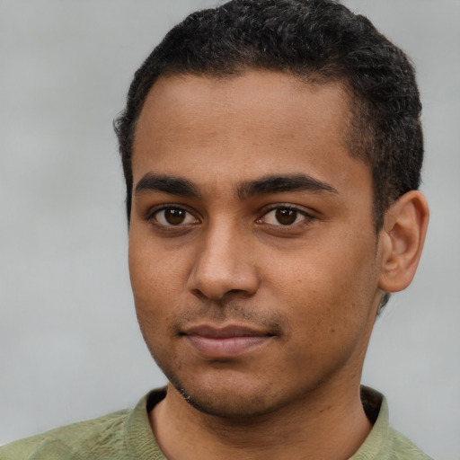 Neutral black young-adult male with short  brown hair and brown eyes