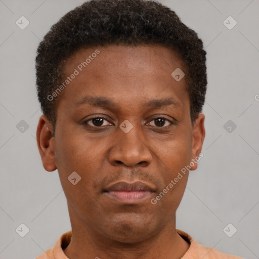 Neutral black young-adult male with short  brown hair and brown eyes