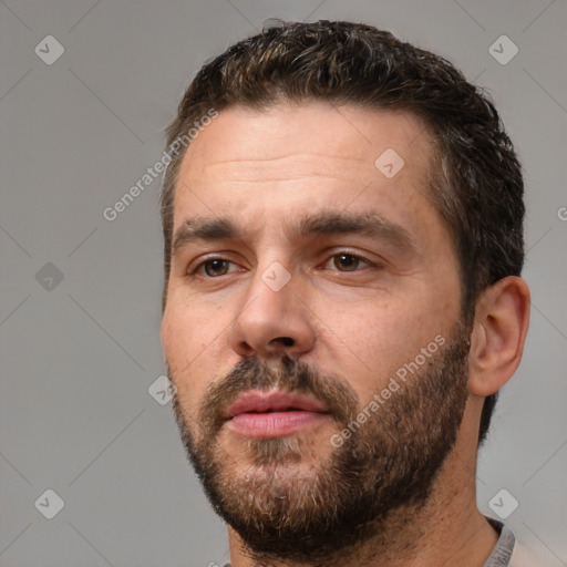 Neutral white adult male with short  brown hair and brown eyes