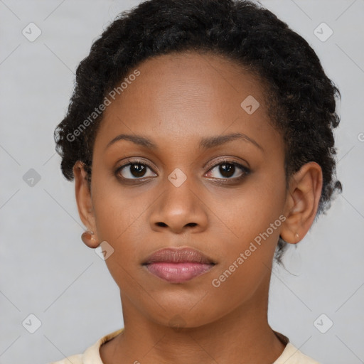 Neutral black young-adult female with short  brown hair and brown eyes