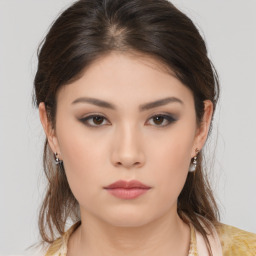 Neutral asian young-adult female with medium  brown hair and brown eyes