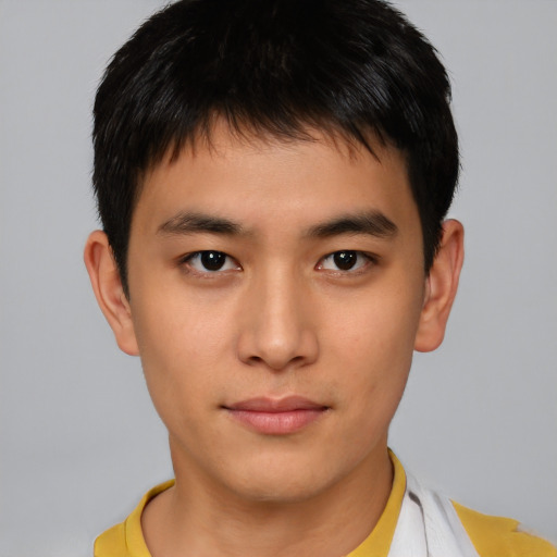 Neutral asian young-adult male with short  brown hair and brown eyes