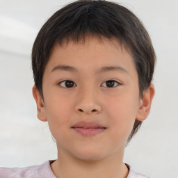 Neutral asian child male with short  brown hair and brown eyes