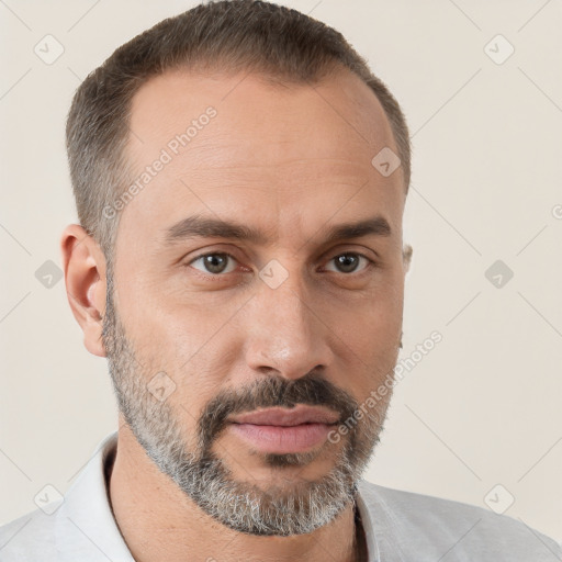 Neutral white adult male with short  brown hair and brown eyes