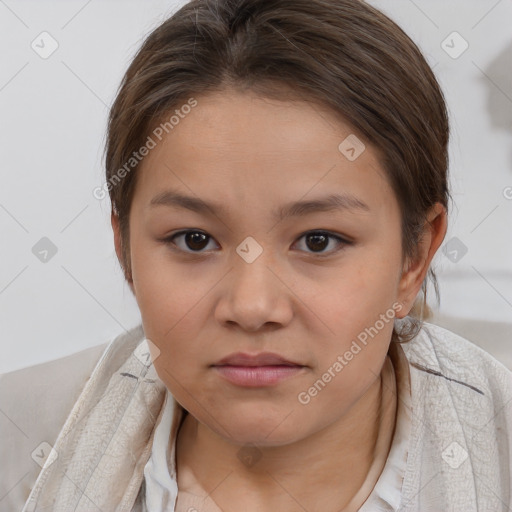 Neutral white child female with short  brown hair and brown eyes