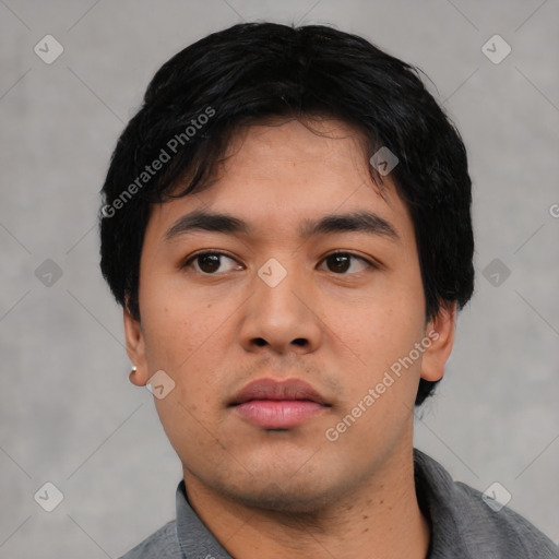 Neutral asian young-adult male with short  black hair and brown eyes