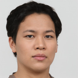 Neutral asian young-adult male with short  brown hair and brown eyes