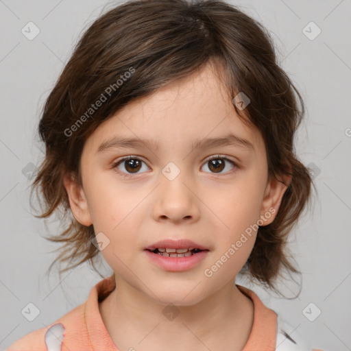 Neutral white child female with medium  brown hair and brown eyes