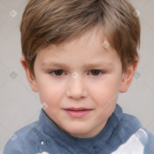 Neutral white child male with short  brown hair and grey eyes