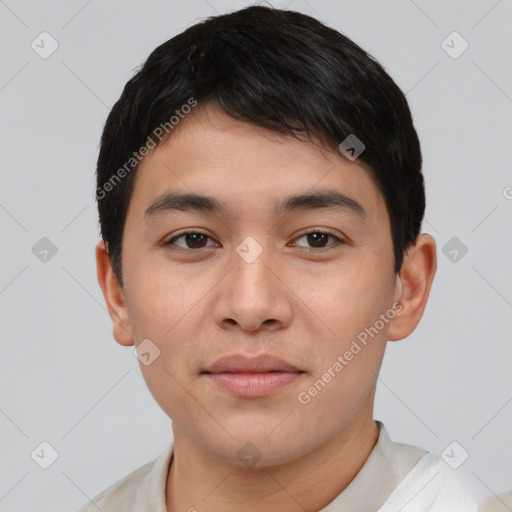 Neutral asian young-adult male with short  black hair and brown eyes
