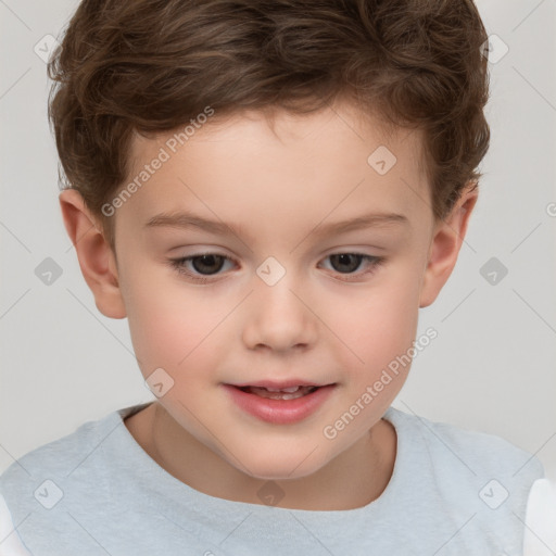 Joyful white child male with short  brown hair and brown eyes