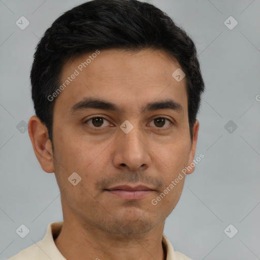 Neutral asian young-adult male with short  brown hair and brown eyes