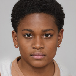 Neutral black young-adult female with short  brown hair and brown eyes