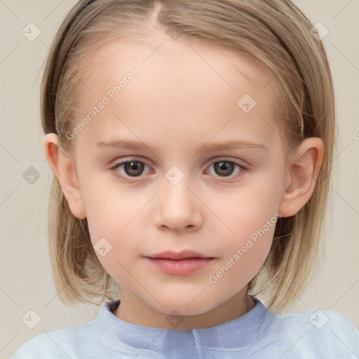 Neutral white child female with medium  brown hair and brown eyes