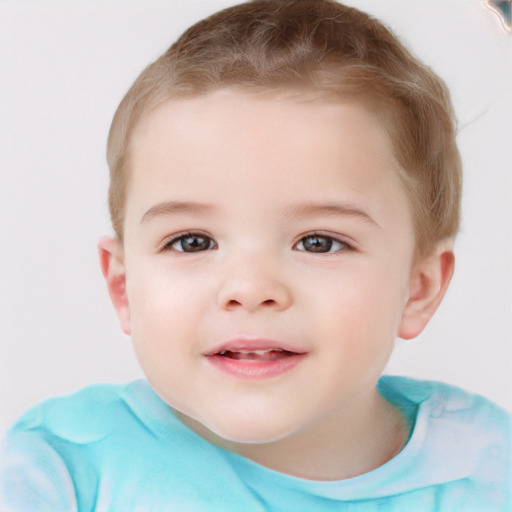 Joyful white child male with short  brown hair and brown eyes