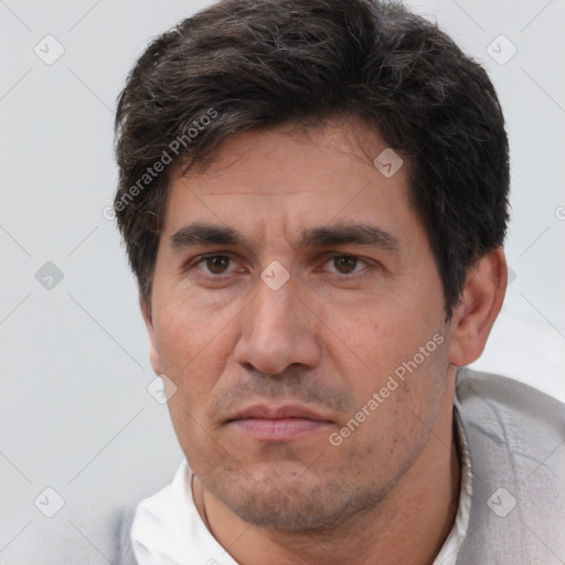 Neutral white adult male with short  brown hair and brown eyes