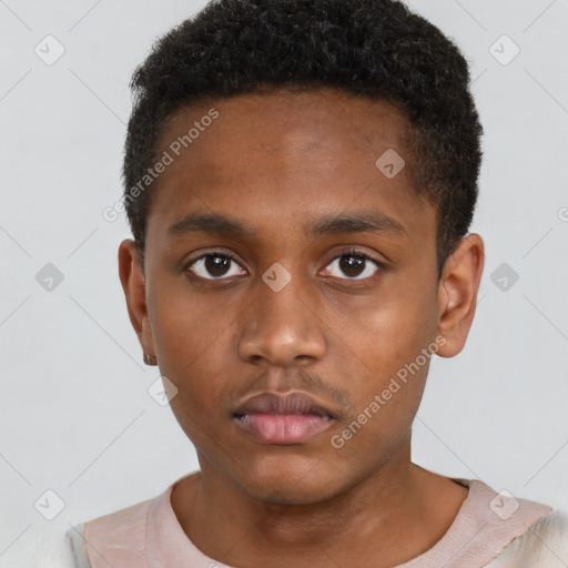 Neutral black young-adult male with short  brown hair and brown eyes