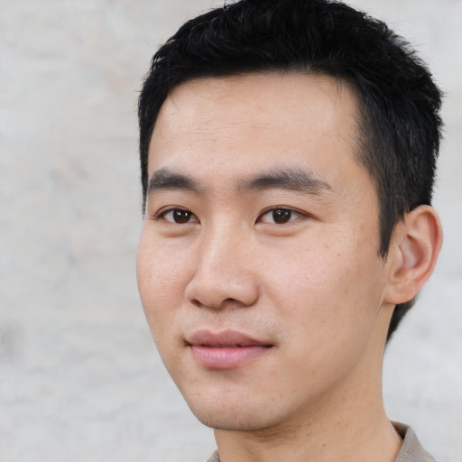 Neutral asian young-adult male with short  black hair and brown eyes