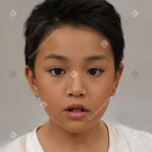 Neutral white child female with short  brown hair and brown eyes