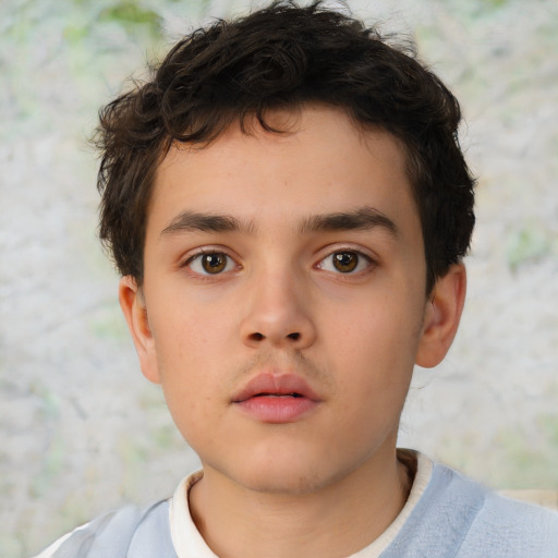 Neutral asian child male with short  brown hair and brown eyes