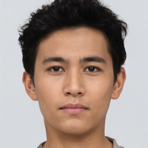 Neutral asian young-adult male with short  black hair and brown eyes