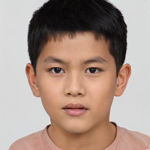 Neutral asian child male with short  brown hair and brown eyes