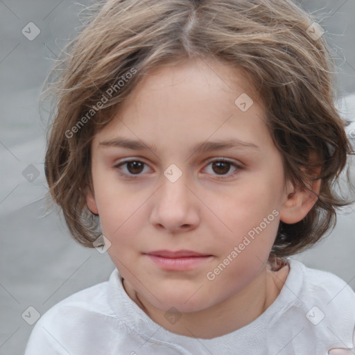 Neutral white child female with medium  brown hair and brown eyes