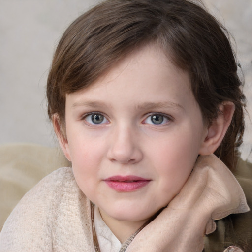 Neutral white young-adult female with medium  brown hair and grey eyes