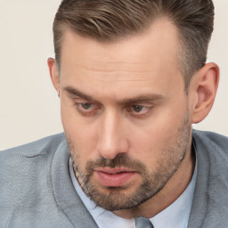Neutral white adult male with short  brown hair and brown eyes