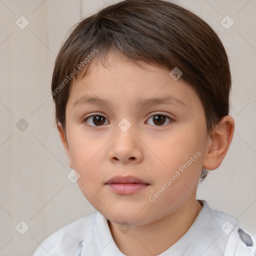 Neutral white child female with short  brown hair and brown eyes