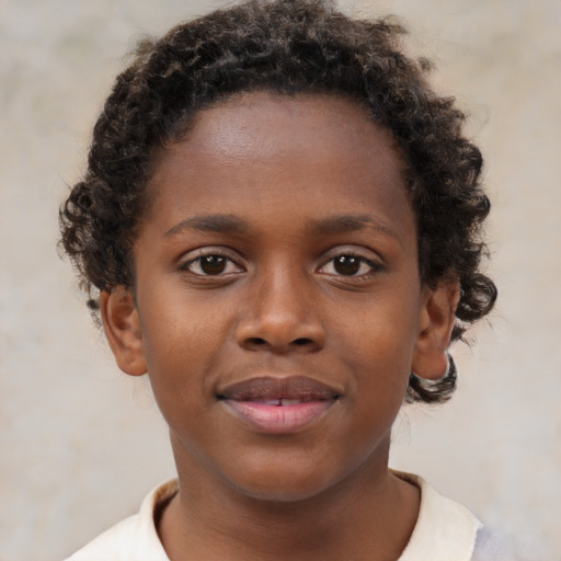 Neutral black young-adult female with short  brown hair and brown eyes