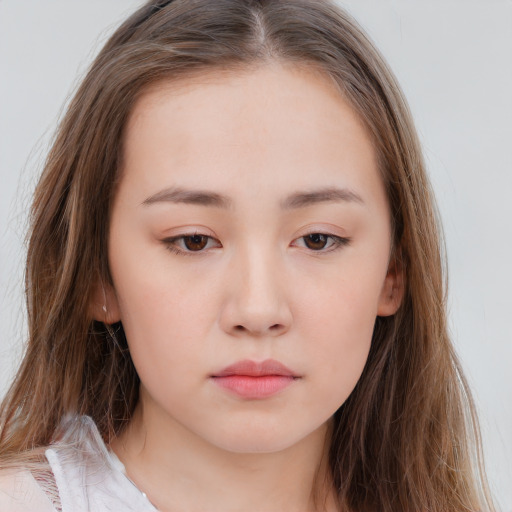 Neutral white child female with long  brown hair and brown eyes