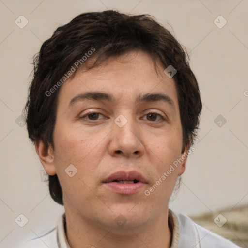 Neutral white adult male with short  brown hair and brown eyes