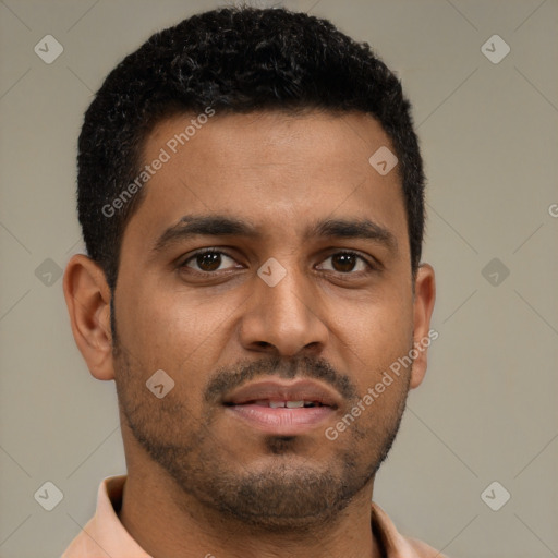 Neutral black young-adult male with short  brown hair and brown eyes