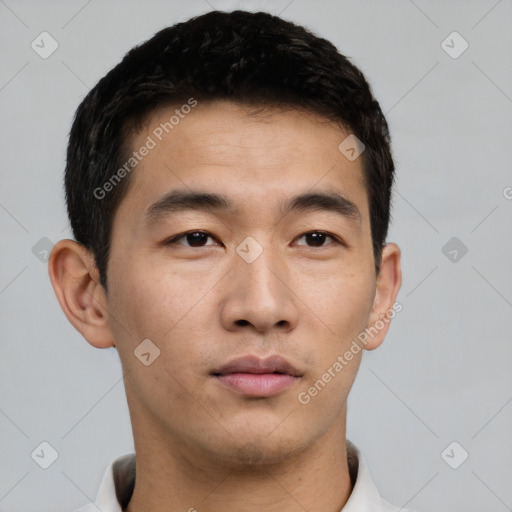 Neutral asian young-adult male with short  black hair and brown eyes