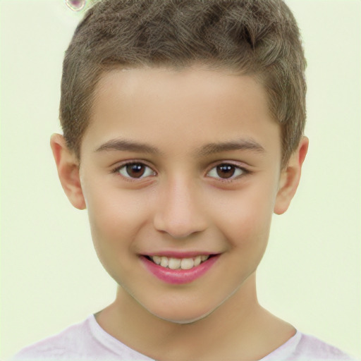 Joyful white child male with short  brown hair and brown eyes