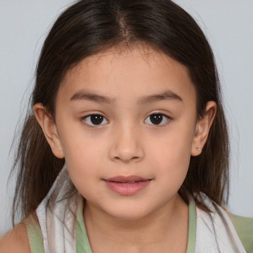 Neutral white child female with medium  brown hair and brown eyes