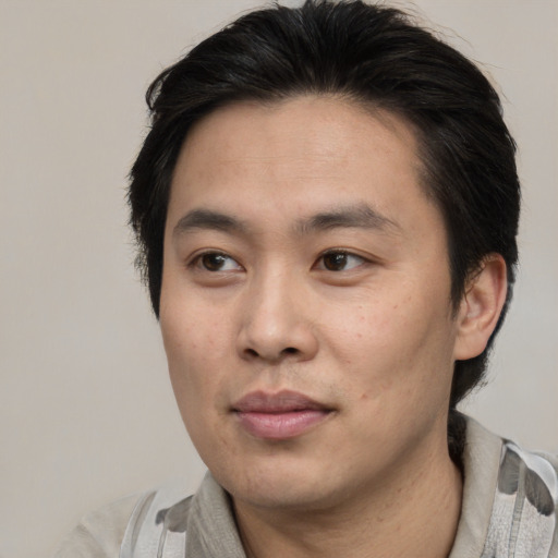 Neutral asian young-adult male with medium  brown hair and brown eyes