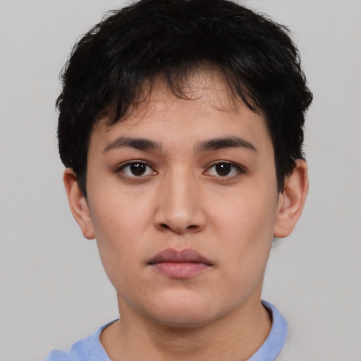 Neutral asian young-adult male with short  brown hair and brown eyes