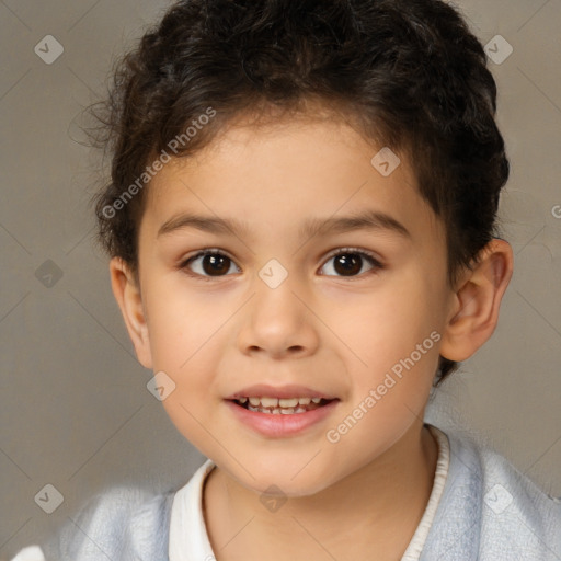 Joyful white child male with short  brown hair and brown eyes