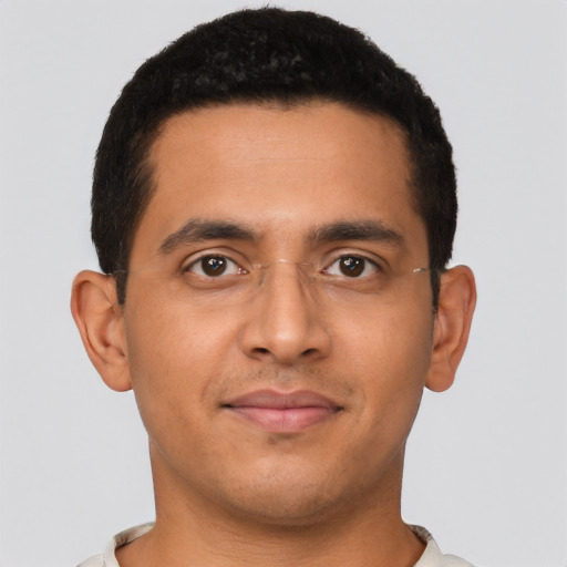 Neutral latino young-adult male with short  brown hair and brown eyes