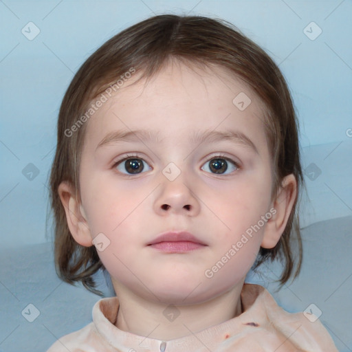 Neutral white child female with medium  brown hair and brown eyes