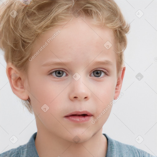 Neutral white child female with short  brown hair and grey eyes