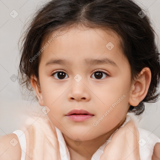 Neutral white child female with medium  brown hair and brown eyes